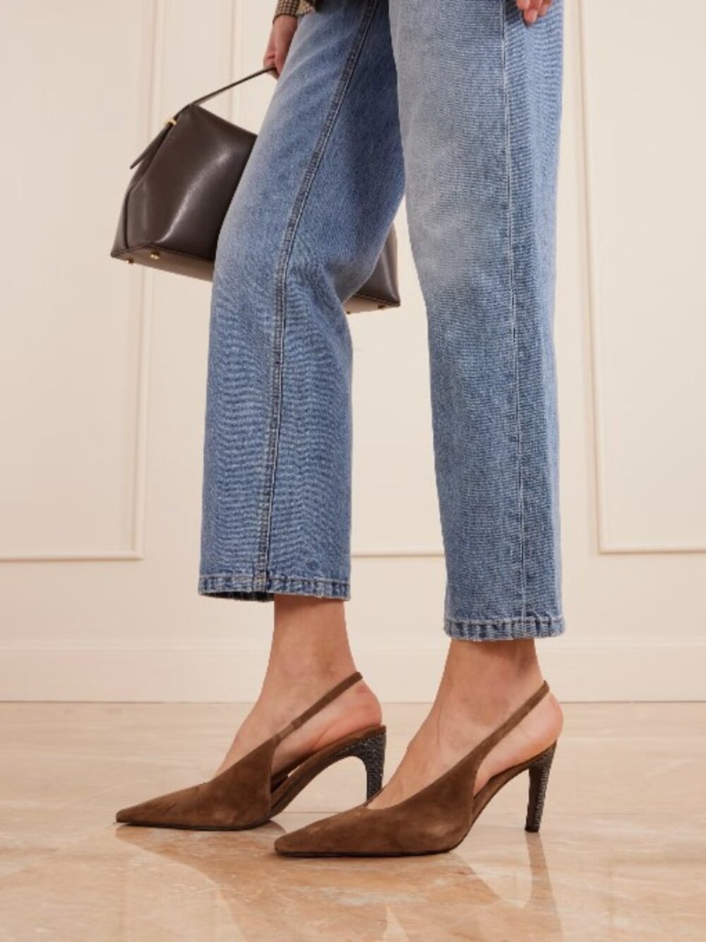 NWB Brunello Cucinelli Suede Leather Slingback Pumps Monili Heels Brown 41 $1700